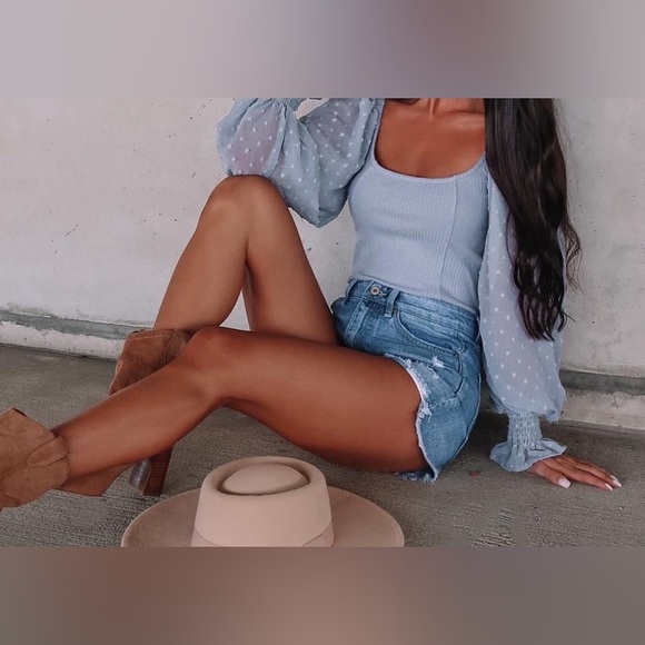 Blue swiss dot sleeve thong bodysuit size medium - Picture 2 of 11